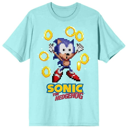 Sonic The Hedgehog Classic Pixel Sonic & Rings Crew Neck Short Sleeve Celadon Women s T-shirt-3XL Sonic The Hedgehog Classic Pixel Sonic & Rings Crew Neck Short Sleeve Celadon Women s T-shirt-3XL