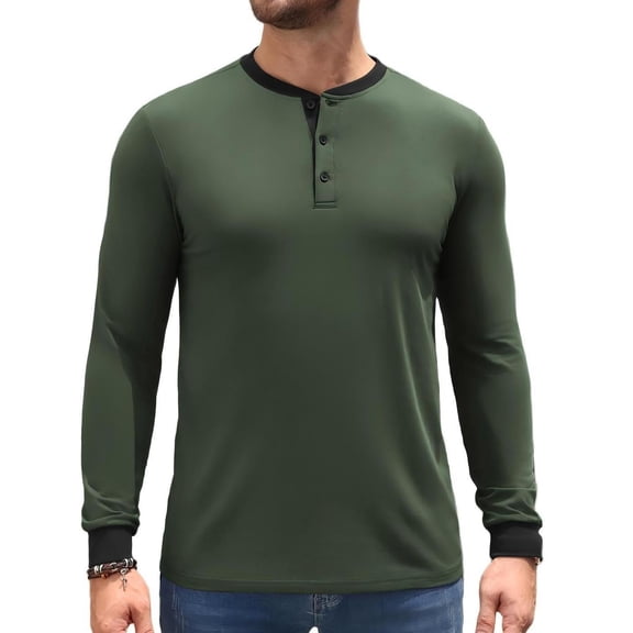 COOFANDY Men's Long-Sleeve Henley Shirt, Casual Button Down Cotton T-Shirt, Basic Crew Neck Top for Daily Wear