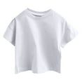 thumbnail image 4 of CAICJ98 Girls Short Sleeve T Shirts Toddler Summer Solid Color Crop Tops Crewneck Fashion Girls Tee Shirts White,5-6 Years, 4 of 5