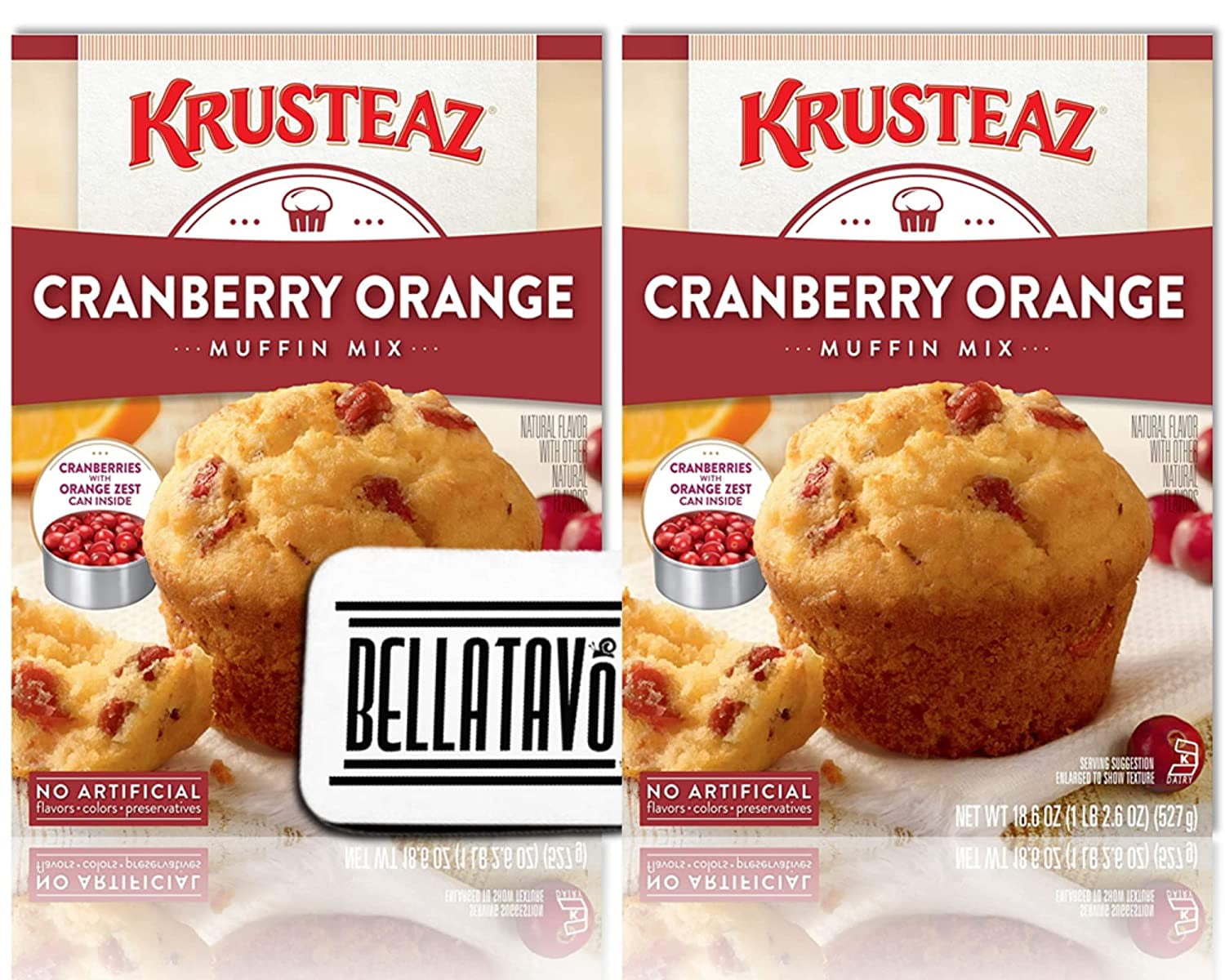 Cranberry Orange Muffin Mix Bundle. Includes Two-18.6 Oz Boxes of Krusteaz Cranberry Orange Muffin Mix with Cranberries and Orange Zest Can Plus a BELLATAVO Fridge Magnet! One box Makes 12 Muffins!