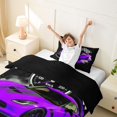 thumbnail image 3 of Castle Fairy Retro Racing Car Twin Bedding for Boys, Checkered Flag Print Duvet Cover Set for Bedroom, Purple Black,Black Reversible,2pcs,No Comforter, 3 of 6