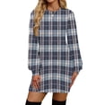thumbnail image 3 of Women's Casual Dress Long Sleeve Round Neck Solid Color Classic Fit Midi Dress for Spring Fall Daily Wear,Blue,L, 3 of 6