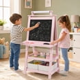 thumbnail image 2 of Costway Kids Art Easel Double Sided Chalkboard Magnetic Whiteboard with Storage Tray Pink, 2 of 10