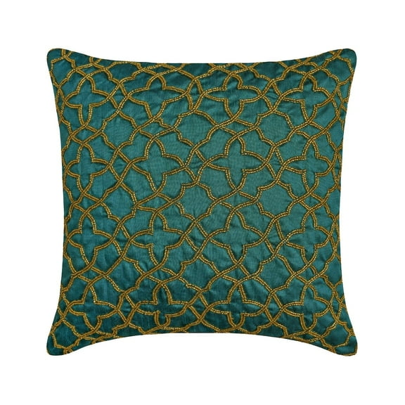Euro Pillow Sham, Decorative Teal Blue Euro Size Pillow Covers 26x26 inch (65x65 cm), Silk Euro Shams, Geometric, Pattern, Lattice, Trellis, Beaded, Modern Euro Pillow - Teal Geometry