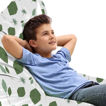 Leaves Lounger Chair Bag  Silhouettes of Nature Themed Simplistic Flitting Leaf Garden Art Composition  High Capacity Storage with Handle Container  Lounger Size  Green and White  by Ambesonne