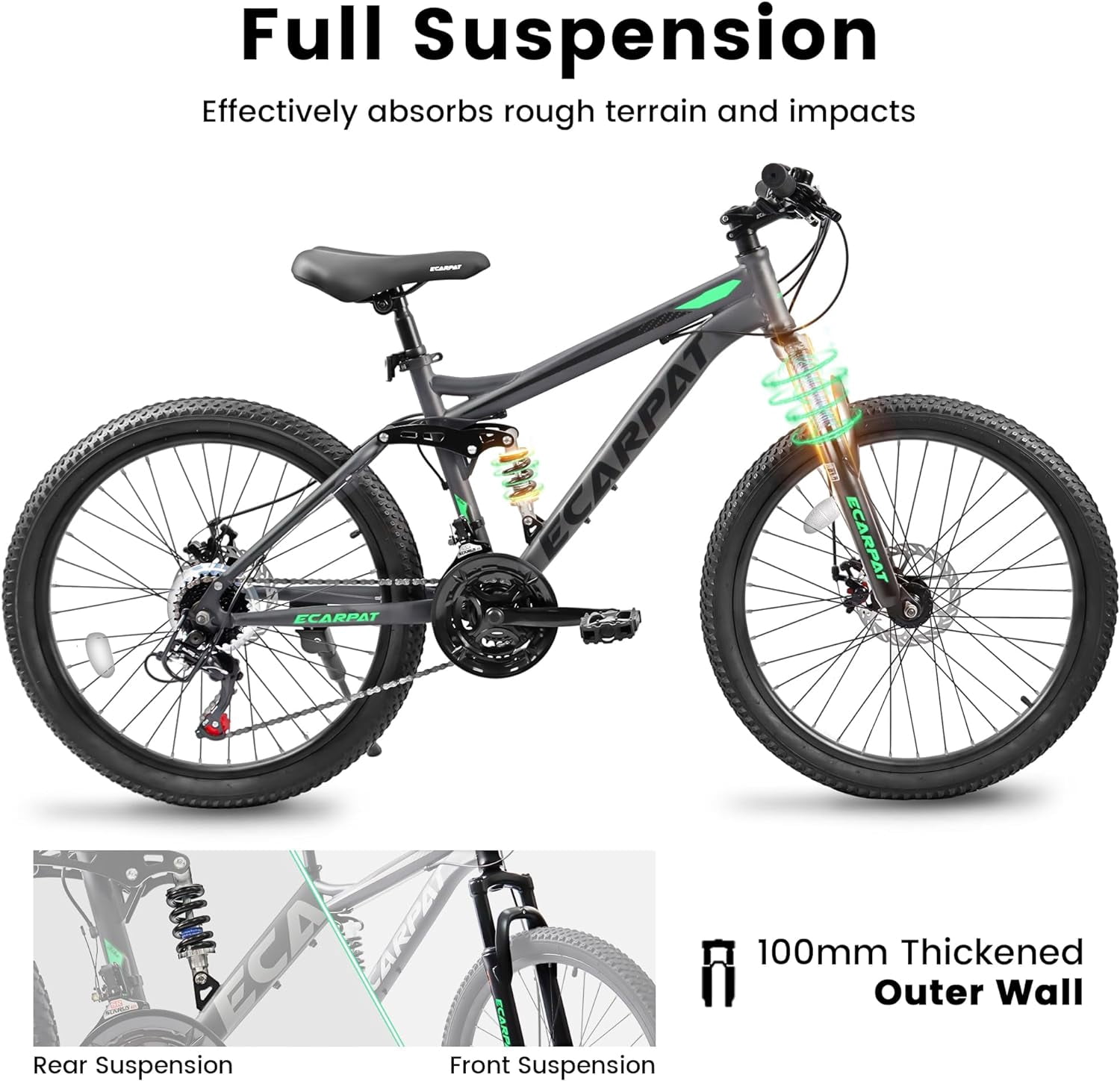 Ambifirner 26 Inch Mountain Bike with Lightweight Aluminum Alloy Frame, Full Suspension, 21 Speed for Men and Women, Outdoor Sports Bicycle