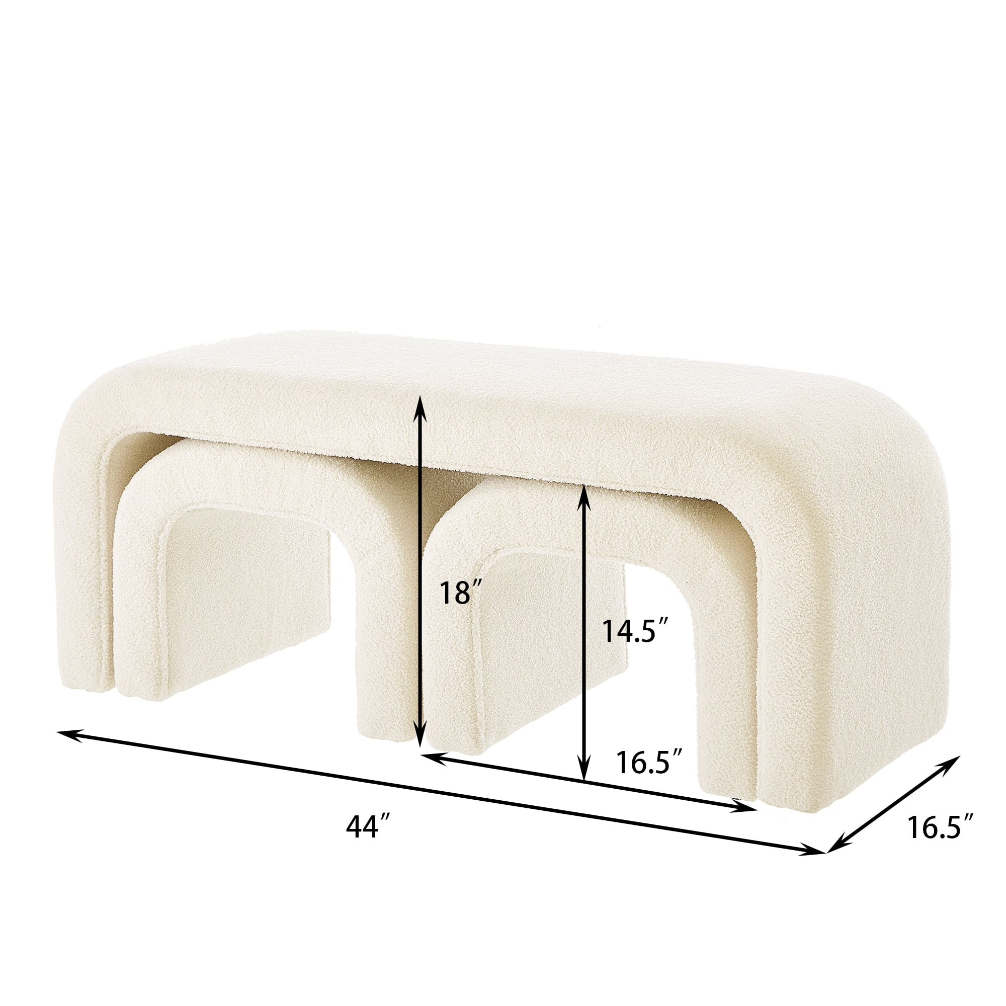 Aukfa 3-Piece U-Shaped Teddy Ottoman Bench Set, Upholstered End of Bed Bench, 2 Stools, No Assembly Required,Cream