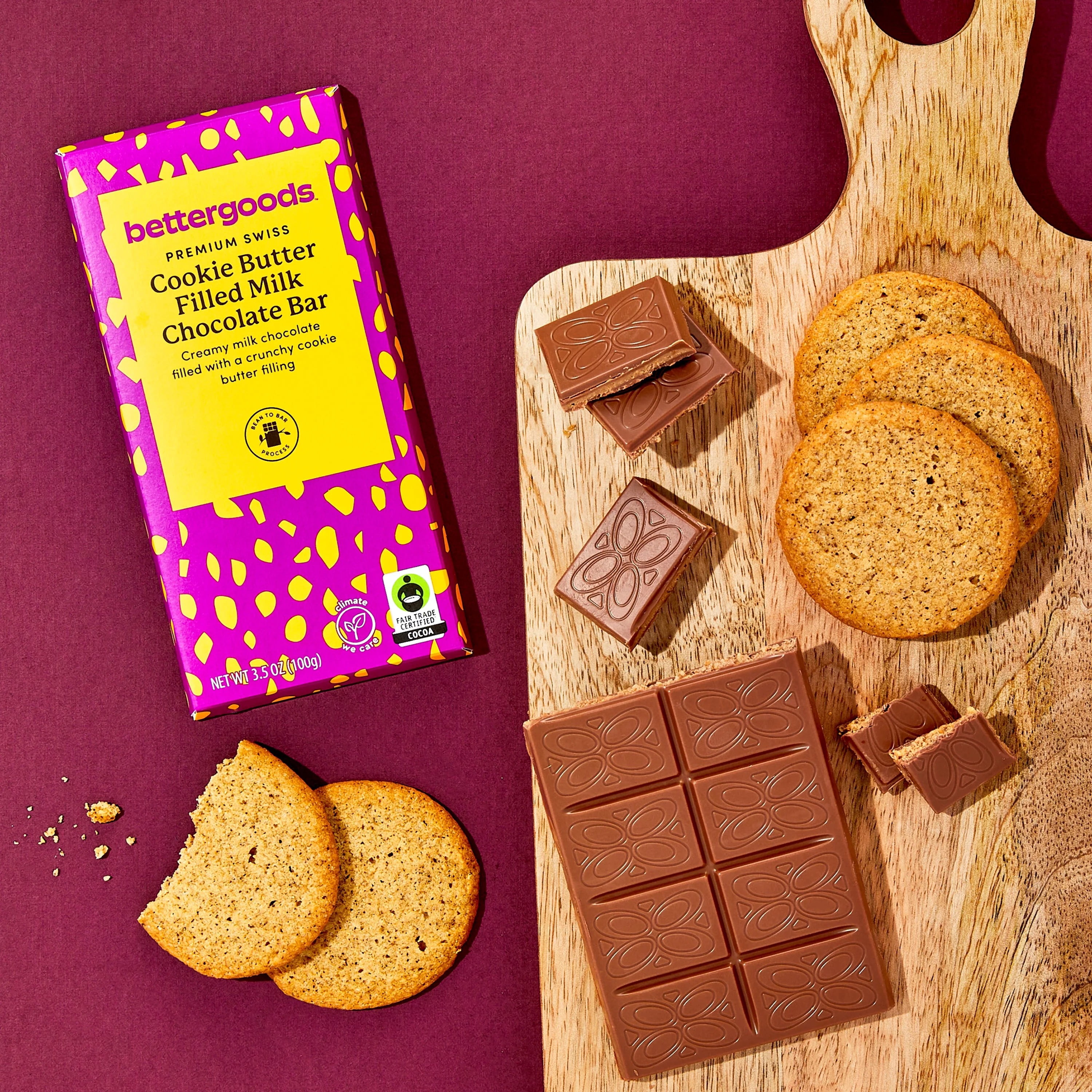 bettergoods Premium Swiss Cookie Butter Filled Milk Chocolate Bar, 3.5 oz