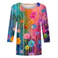 thumbnail image 4 of Womens Blouses Long Sleeve Clearance Women's Fashion Printed T-Shirt 3/4 Sleeves Blouse Round Neck Casual Tops, 4 of 5
