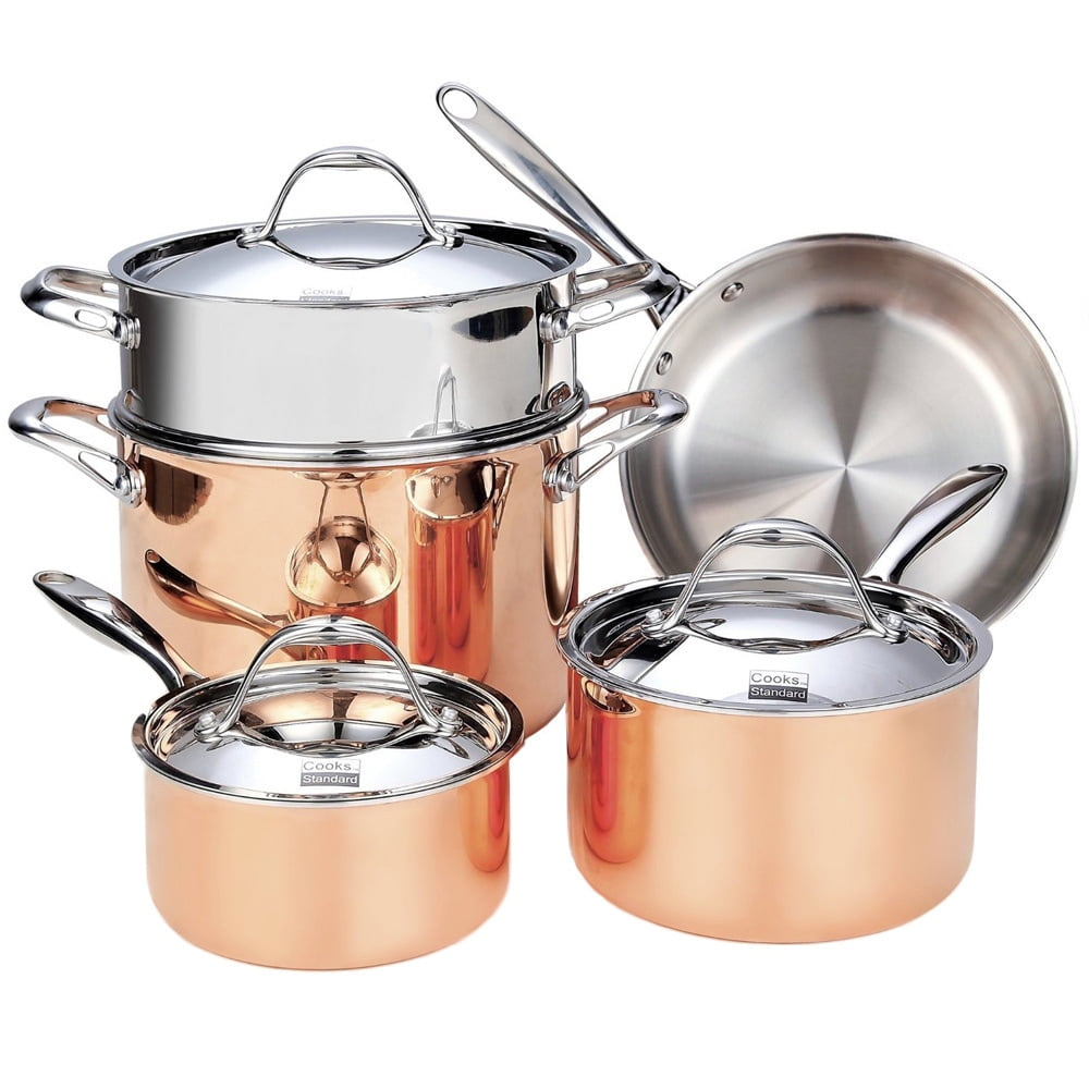  Cooks  Standard 8 Piece Multi Ply Clad Copper Cookware  Set 