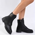 thumbnail image 6 of Willtoo Womens Ankle Boots Buckle Decor Lace Up Side Zipper Booties Low Block Heel Lug Sole Casual Short Boots for Winter Daily Wear, 6 of 6