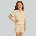 thumbnail image 4 of BOOMNY Girls 2 Peice Pajamas Sets Soft Short Sleeve Sleepwear Tops Shorts Pjs Set for Kids Cozy Loungewear Homewear, 4 of 6