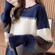 thumbnail image 4 of Suéteres de punto holgados a rayas para mujer, ropa de otoño e invierno, estilo vintage, informal, con cuello redondo, cómodos y cálidos, 4 of 5