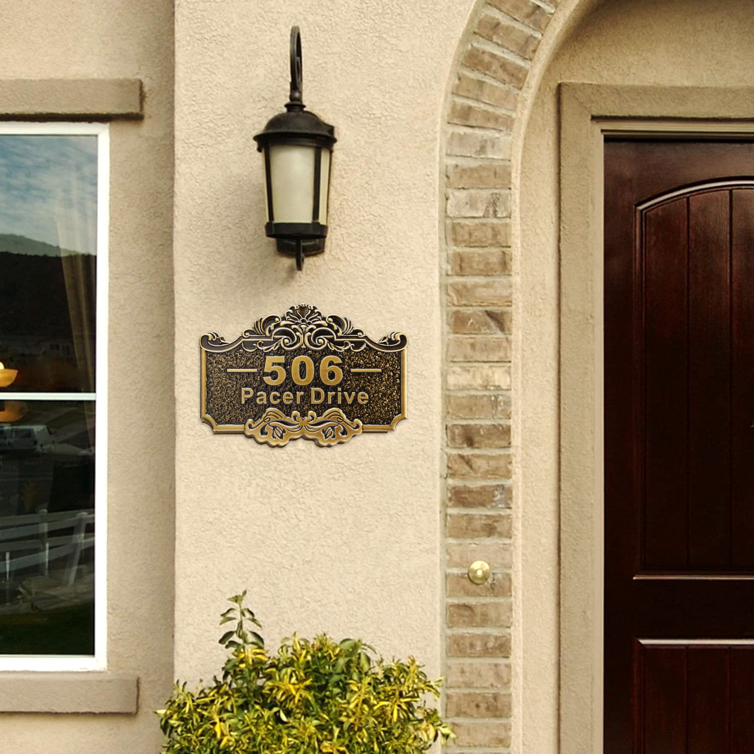 Personalized House Address Plaque 12" Cast Numbers for Outside Custom Street Name Address Sign Plate Vintage for Mailbox Door Room Classic Wall Outdoor Antique Brass