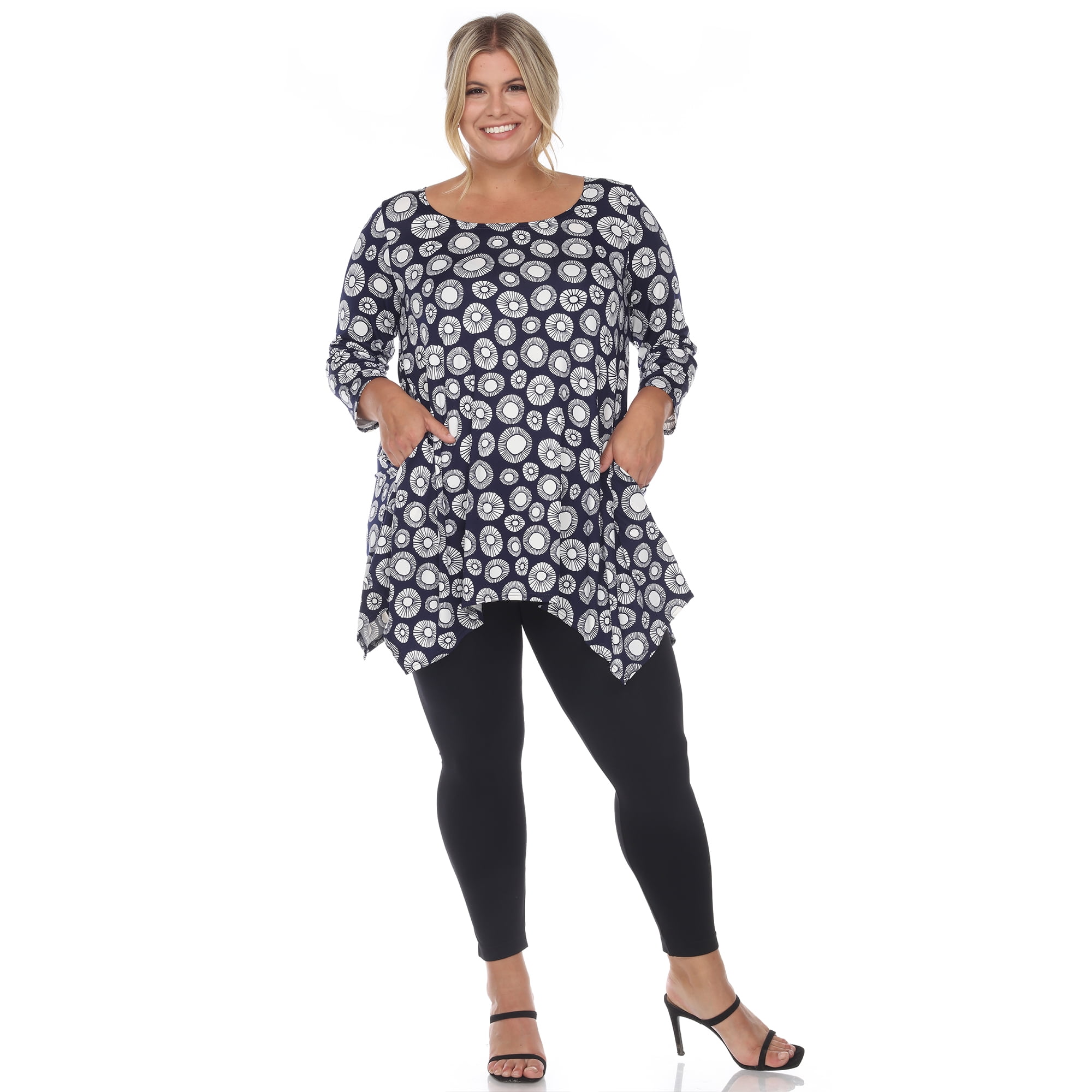 White Mark Women's Plus Size Printed Geometric Circle Tunic Top