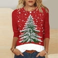 thumbnail image 3 of Gfyviroh Women's Tshirt Tops 3/4 Sleeve Pullover Crewneck Tops Casual Christmas Tree Printing Plus Size Loose Tops, 3 of 5