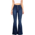 thumbnail image 5 of Pantalones vaqueros de mujer, de cintura alta, con pierna ancha, acampanados, elásticos, estilo boyfriend, estilo bootcut, holgados, informales (L), 5 of 5