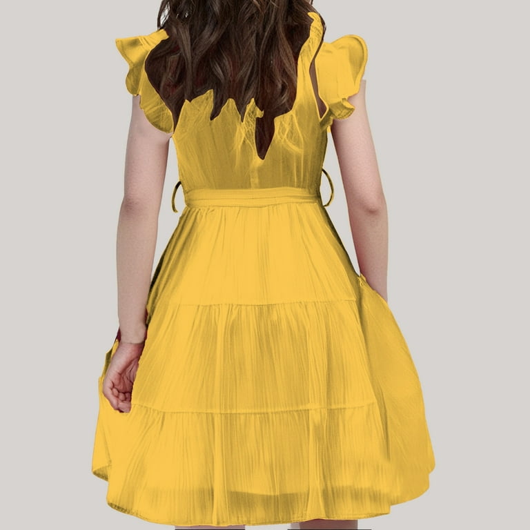 girls holiday dresses size 10 Phcqqok 4/july Girls Holiday Dresses Size 10-12 Long Summer Girls Chiffon Ruffle Mini Dress Square Neck Short Sleeve Solid A Line Dress, Women's, Size