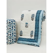 Handmade Cotton Quilt | Soft Quilted Blanket | Block Print Bed Cover | Cottagecore Bedding | Sustainable Home Décor(HBQURQ1009)