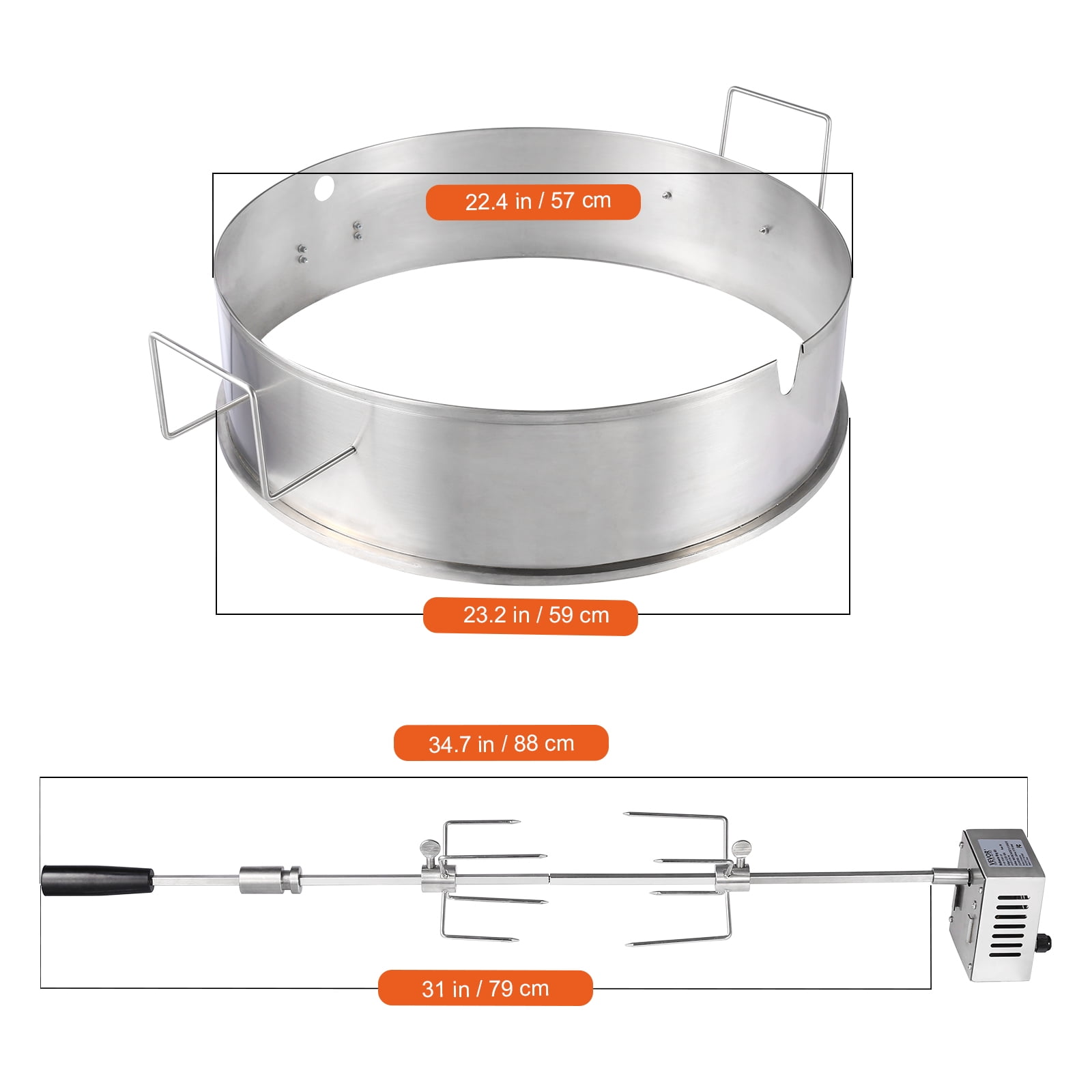 BENTISM BBQ Rotisserie Ring Kit for 22" Kettle Charcoal Grills Stainless Steel