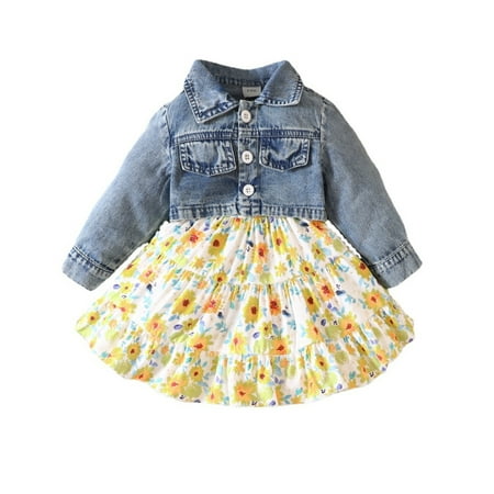 

Baby Girls Summer Clothes Spring Summer Floral Cotton Long Sleeve Coat Sleeveless Princess Dress Outfits Clothes Kids Clothes