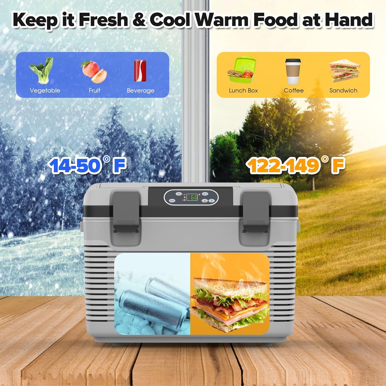 Advwin 21QT Electric Cooler, Portable 12V Car Refrigerator Plug-in Coolers for Camping, Travel, Grey