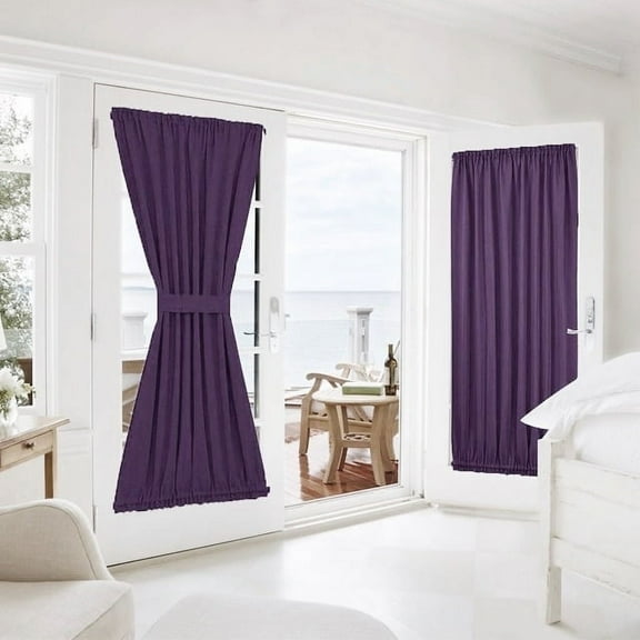1 Pc Plum Purple Insulated Heavy Thick French Door Thermal Blackout Rod Pocket Curtain Panel With Tieback 55"W X 72"L Daysi