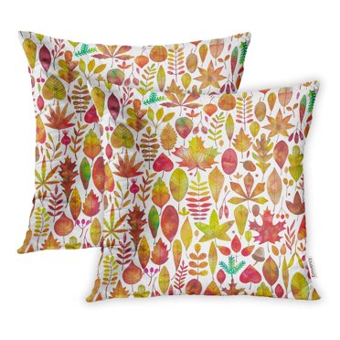 USART Colorful Leaf Watercolor Autumn Fall Leaves Orange Season Pillowcase Cushion Cases 20x20 inch Set of 2