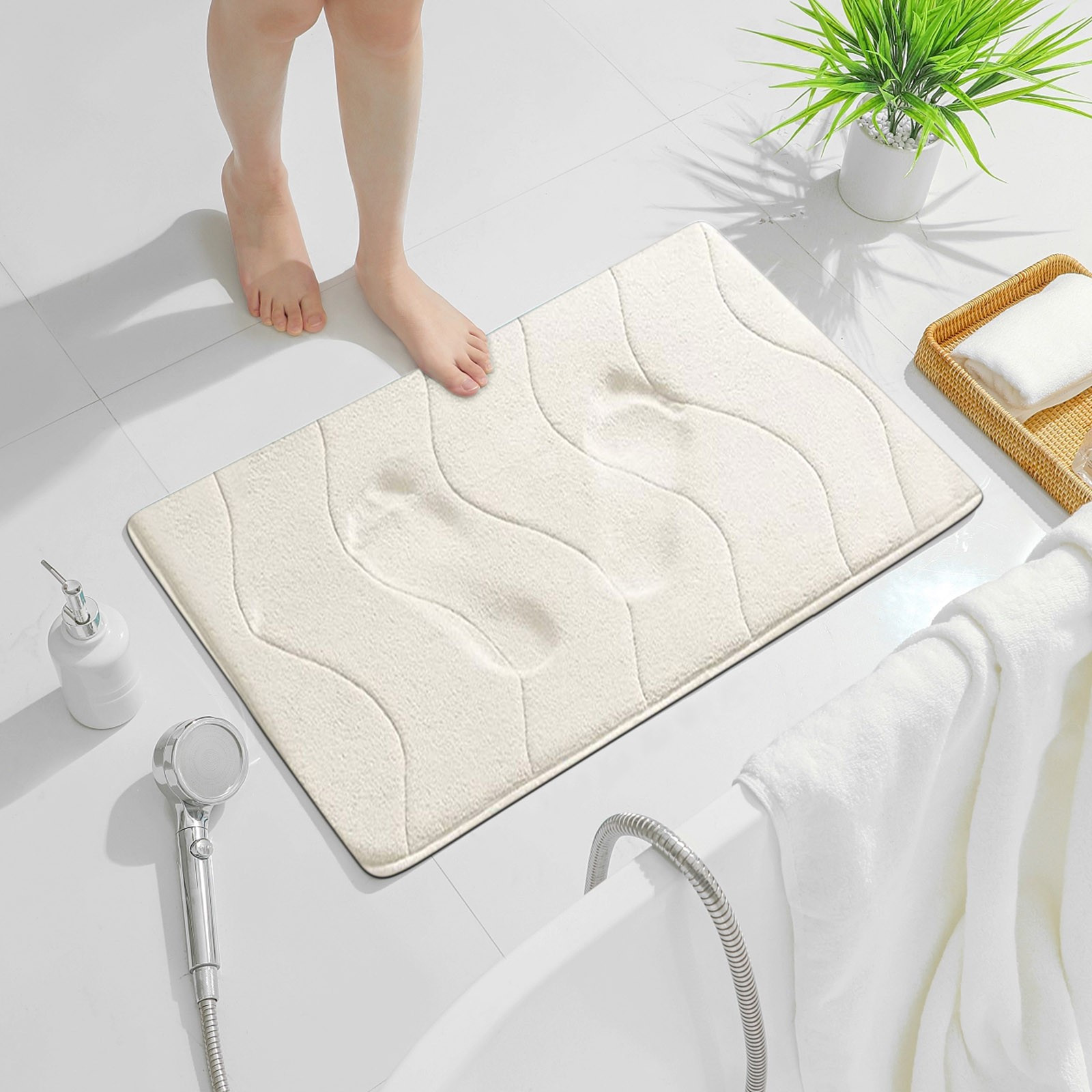 Tapis Anti-Dérapant Vagues Cachemire Imité - Absorbant Pour Salle De Bain, Chambre, Entrée - Design Moderne Et Doux