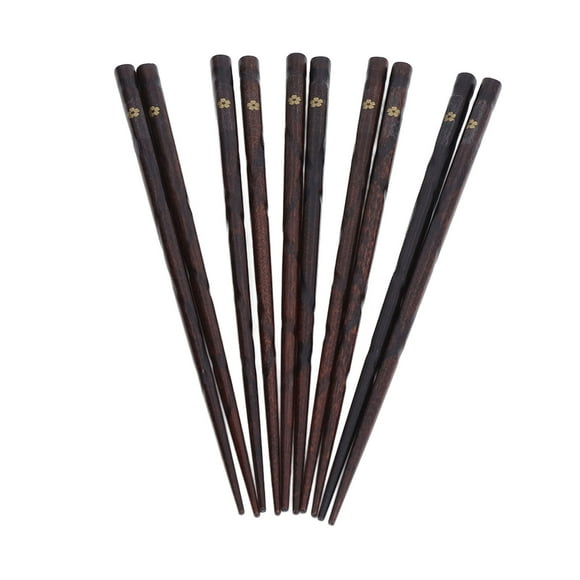 Wooden Chopsticks, Japanese Style Chopsticks Nonslip Design Easy Clean Golden Printed Flowers 5 Pair  for Family Friends Parties