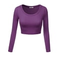 thumbnail image 2 of Doublju Women's Round Neck Slim Fit Long Sleeve Crop Tops (Female Plus Size Available), 2 of 4