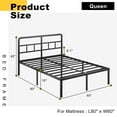 thumbnail image 2 of Maenizi 16 inch Queen Bed Frame with Headboard No Box Spring Needed, Heavy Duty Metal Queen Size Platform with Steel Slat, Mattress Foundation, Easy Assembly, Noise Free, Black, 2 of 6