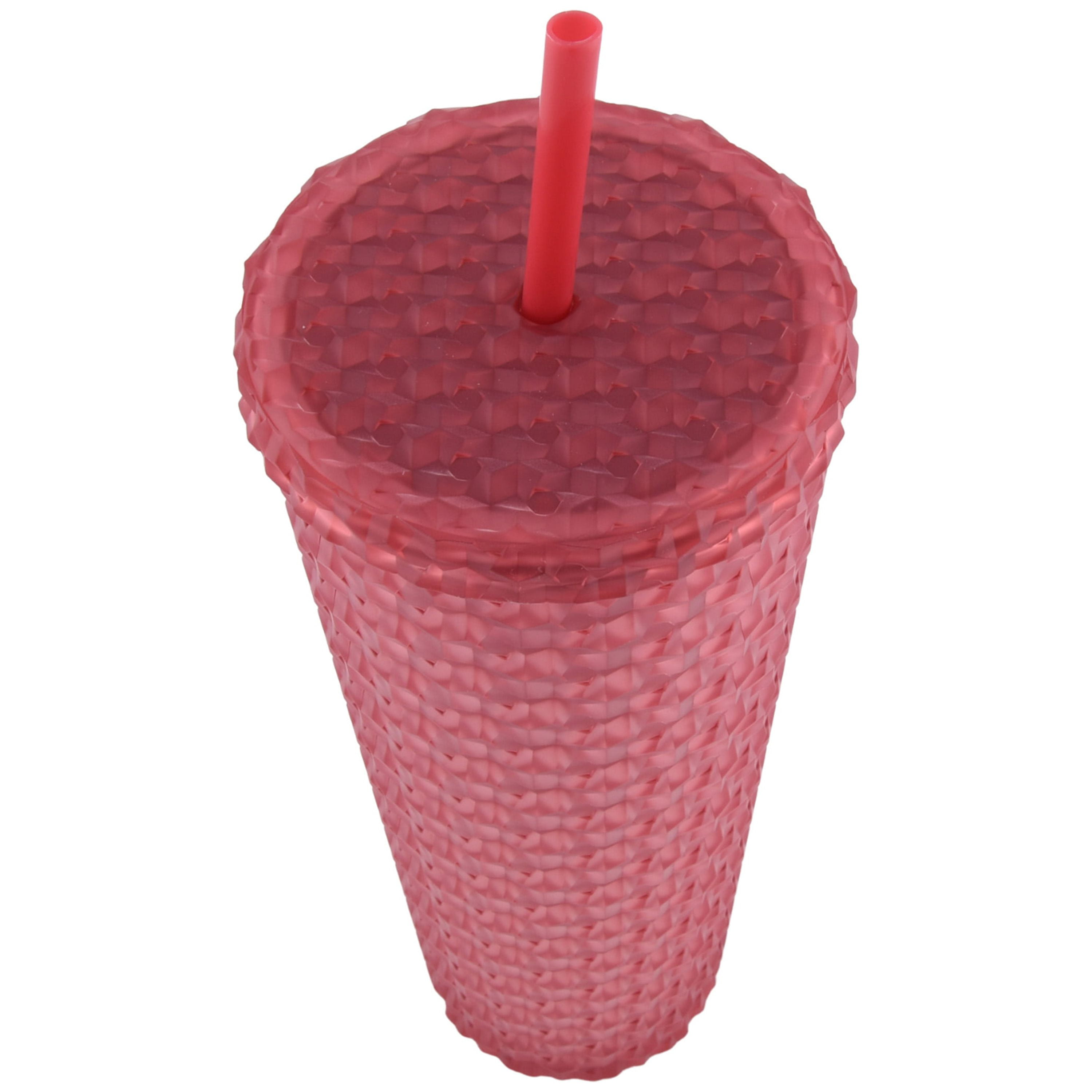Mainstays 26 oz Rose Gold Luster Double-Wall Plastic Tumbler with Straw, 4 Pack