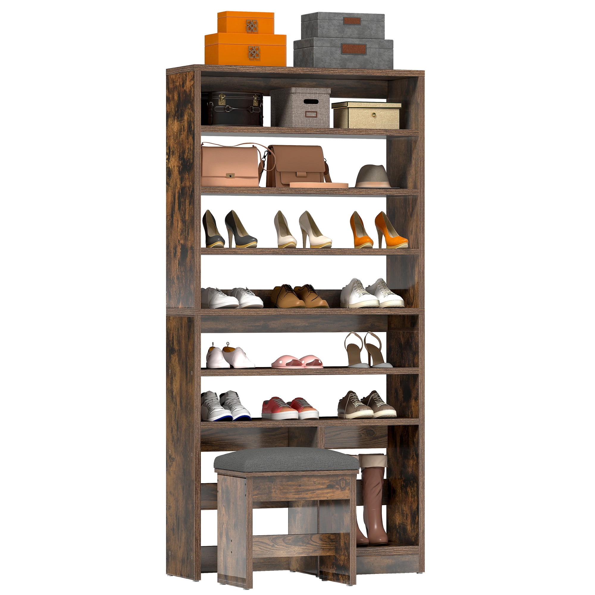 Uforic 8-Tier Entryway Shoe Storage Bench, Multi-Level Shoe Cabinet with Large Boot Storage, Ideal for Home and Living Room, Brown