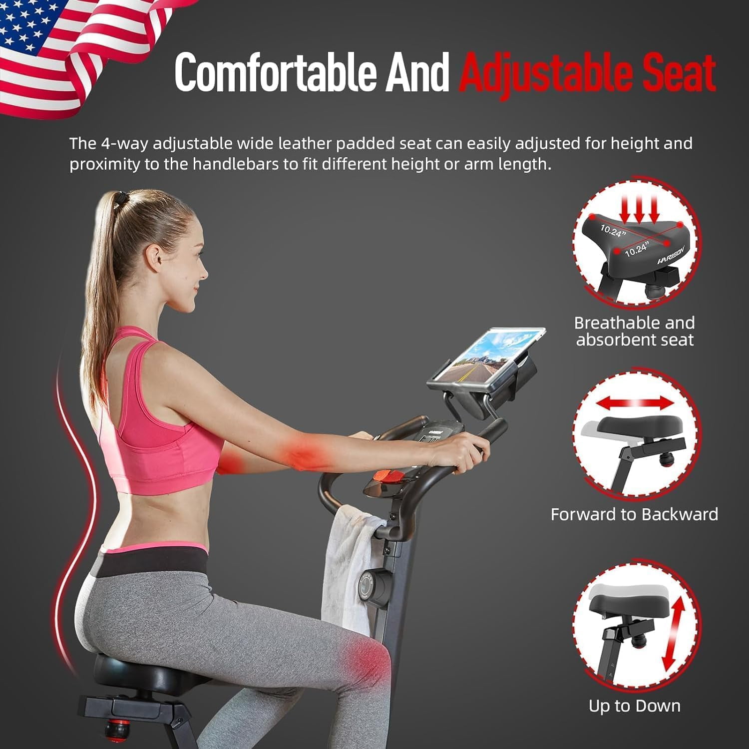 HARISON Magnetic Exercise Bike for Home, 350 LBS Capacity, Bluetooth Stationary Bike with 2-in-1 LCD Display, Tablet Holder & Comfort Seat