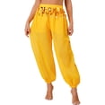 thumbnail image 2 of TiaoBug Women's Belly Dance Performance Pants Split Sequins Bloomers Semi See-Though Lantern Pants Yellow One Size, 2 of 7