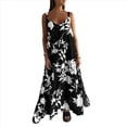 thumbnail image 3 of Vestido Maxi Bohemio de Verano con Tirantes Finos, Sin Mangas, Cuello en V, Floral, para Mujer, para Vacaciones, Negro, Talla S, 3 of 9