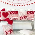 thumbnail image 5 of Valentine's Day Hello Valentine Hugs & Kisses Throw Pillow Covers 18x18 Inch Set of 4, Red Heart XOXO Striped Decorative Farmhouse Wedding Cushion Cases for Home Decoration (Pink) G659-18, 5 of 6