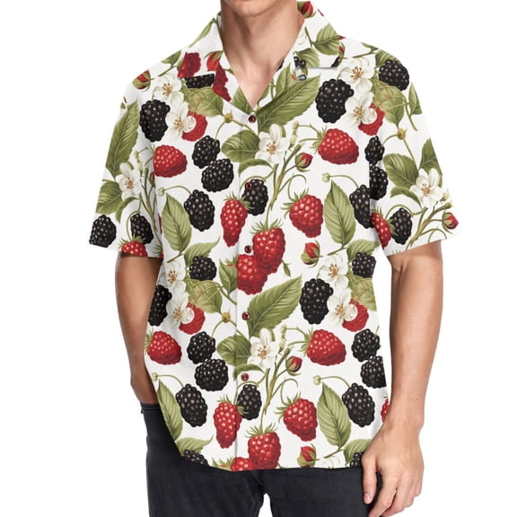 joogoo Men's Hawaiian Shirt Mulberries Fruits Short Sleeve Casual Button Down Shirts M