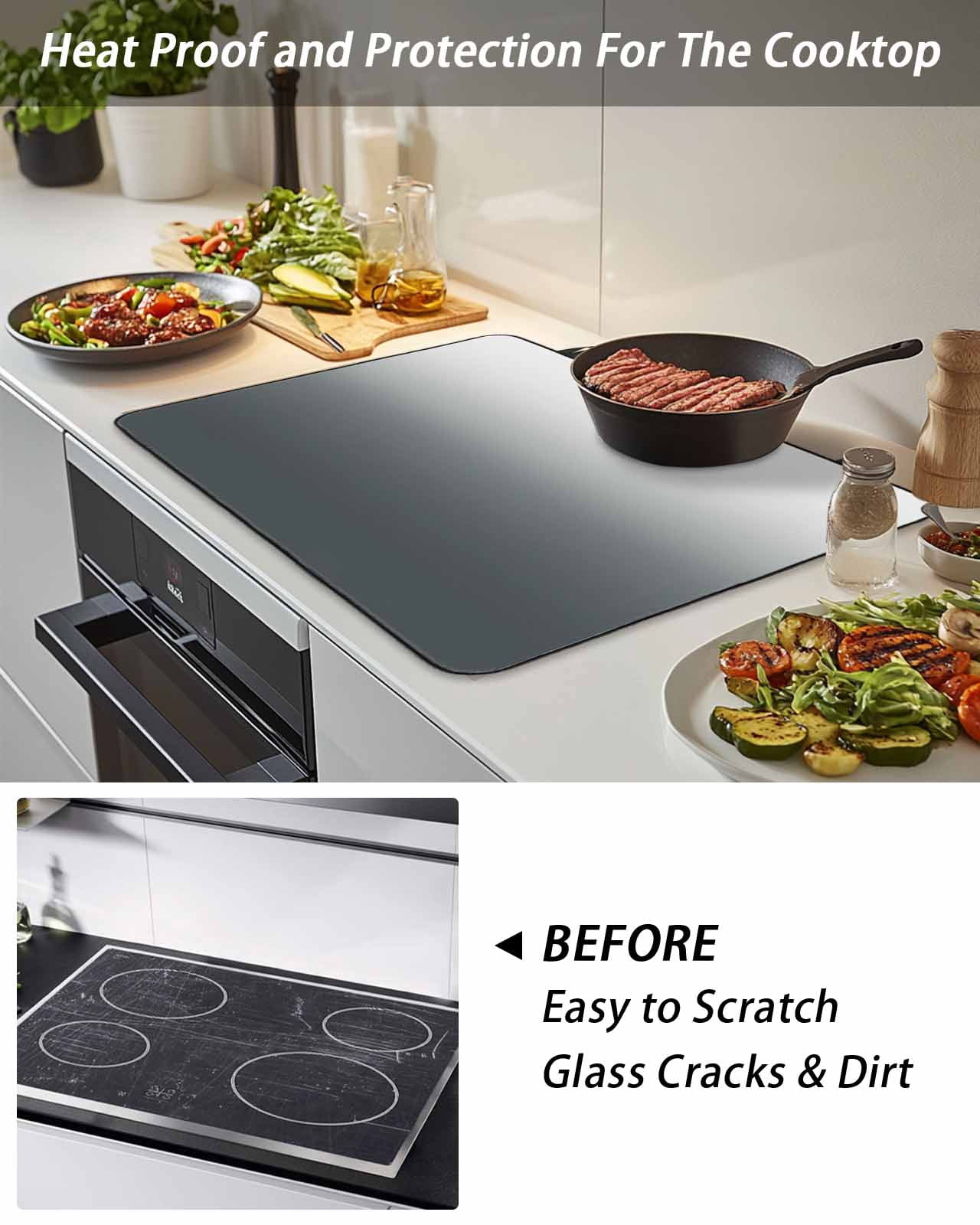 Stove Top Covers for Electric Stove, Grey Ombre Glass Stovetop Cover Protector, Gray White Gradient Modern Abstract Art Induction Cooktop Protector Oven Mat for Kitchen Countertop 24"x21"