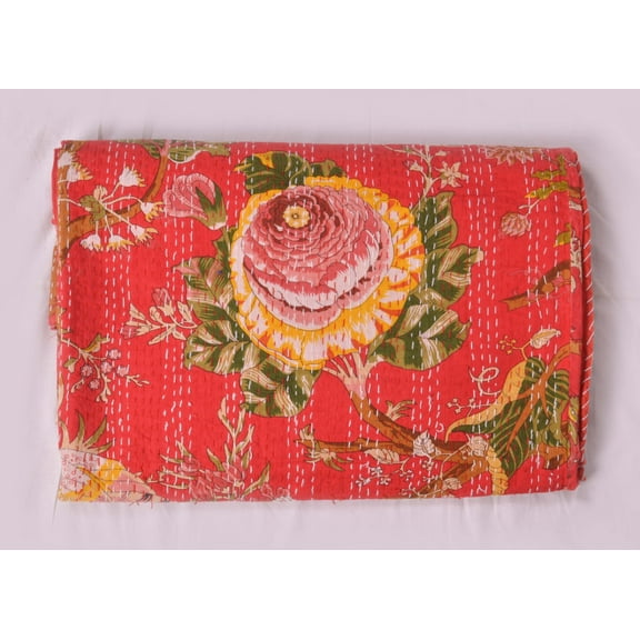 Red Floral Print Quilt Queen Kantha Quilt Red Quilt Kantha Bedspread Cotton Blanket Indian Bed Cover Bohemian Quilt Kantha Quilt Queen Size