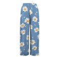 thumbnail image 5 of WTOBBY Women's Floral Print Wide Leg Pants with High Waist Drawstring Loose Casual Design and Side Pockets for Comfortable Summer Wear ,Blue S, 5 of 7