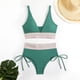 thumbnail image 5 of Traje de Baño de Cintura Alta de las Mujeres V-Cuello Ajuste de Cordón Ajustado Junta Dividida Conjunto para la Playa Piscina Verano, 5 of 9