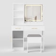 thumbnail image 4 of 32'' Wide Makeup Vanity Desk with Lighted Mirror and Power Outlet, Dressing Table with Large Storage Space and Cushioned Stool for Bedroom & Studio, 4 of 5