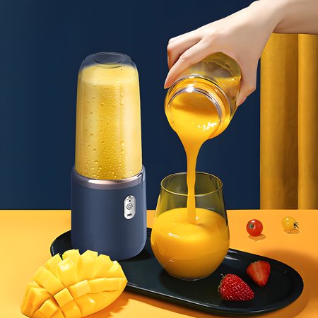 2 in 1 Portable Blender and Juicer with USB Charging Includes 6 Blades and 400ml Double Cups for Smoothies Milkshakes and Iced Drinks Compact for Travel and Outdoor Use Blue