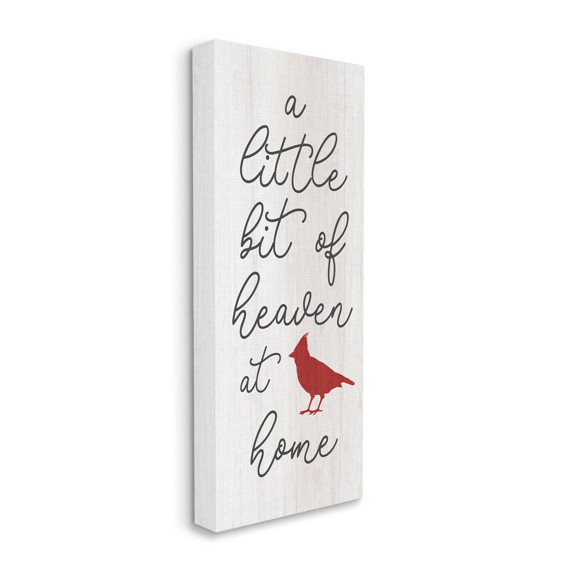 Stupell Industries Little Bit Of Heaven Calligraphy Red Cardinal Motif Canvas Wall Art, 10 x 24, Design by Daphne Polselli