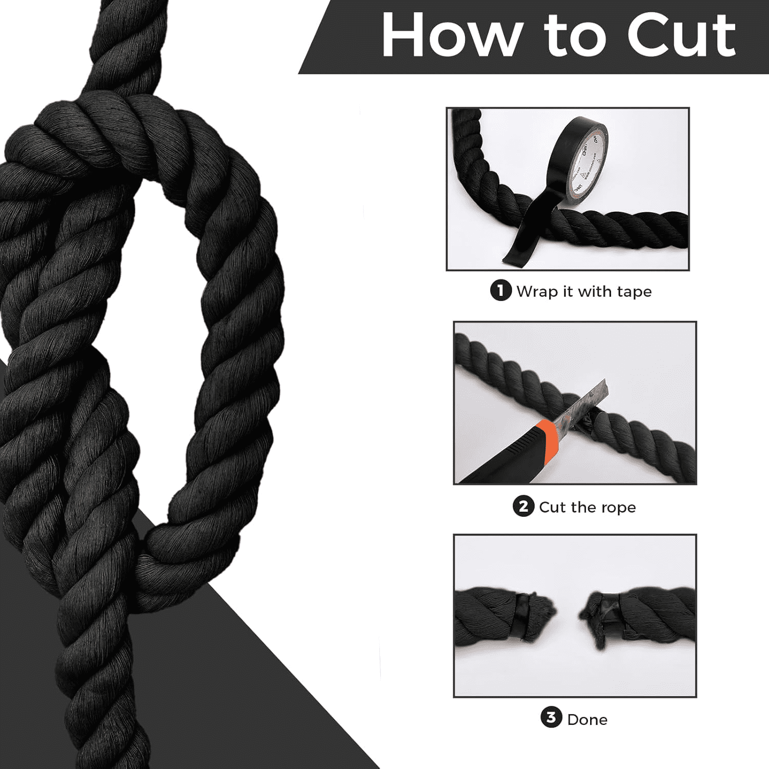 1/2" x 100FT, Natural 3-Strand Twisted Cotton Rope, Thick Braided Soft Macrame Cord for DIY Crafts, Home Decor, Plant Hangers & Outdoor Projects(Black)
