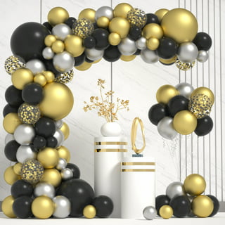 256 Pcs Black Gold Party Decorations with Plates, Party Supplies  Graducations Party Decorations with Curatins Tablecloth Napkins Balloons  for Birthday