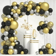 Janinus Black and Gold Balloons Garland Kit 125 PCS Black Gold Sliver Confetti Balloons for Graduation New Year Anniversary Wedding Birthday Party Decorations