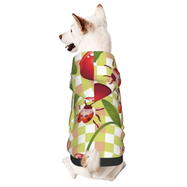 Fotbe Cherries and Ladybirds Sudadera con Estampado para Perros Pequeños – Suéter con Capucha para Mascotas, Tela Suave de Forro Polar con Bolsillo-Medium